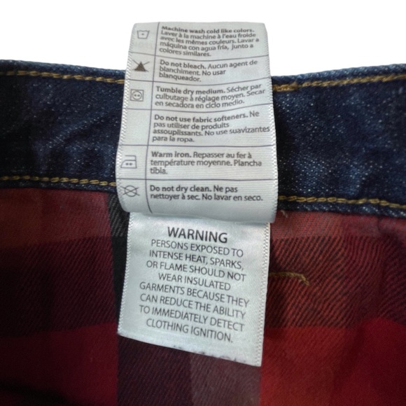 Carhartt Original Straight Fit Red Flannel Lines Jeans Blue Size 16 Short - Picture 12 of 13